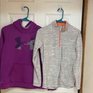 Bundle of 2 : Under Armour  Purple Youth XL and Gray Quechua Sweatshirt
